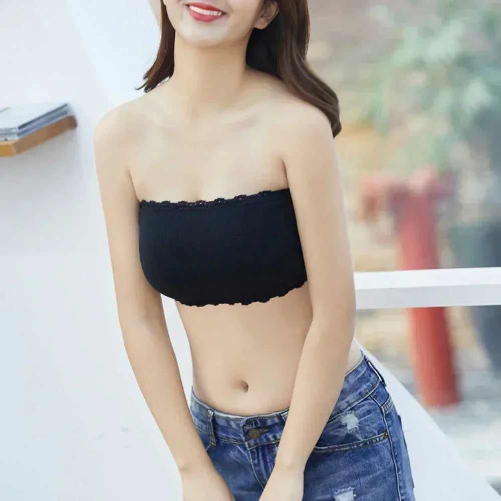Invisible Strapless Bras Women'S Solid Color Wrapped Chest Sexy Tube Top Underwear Female Beautiful Tank Top Seamless Crop Top