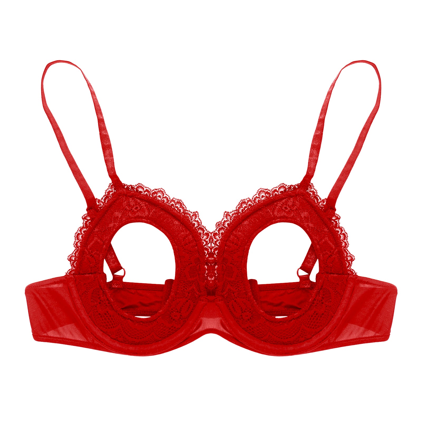 Womens Cutout Padded Underwired Porno Open Breast Brassiere Lingerie Hollowed Out Unlined Bra with Exposed Navel Top Underwear