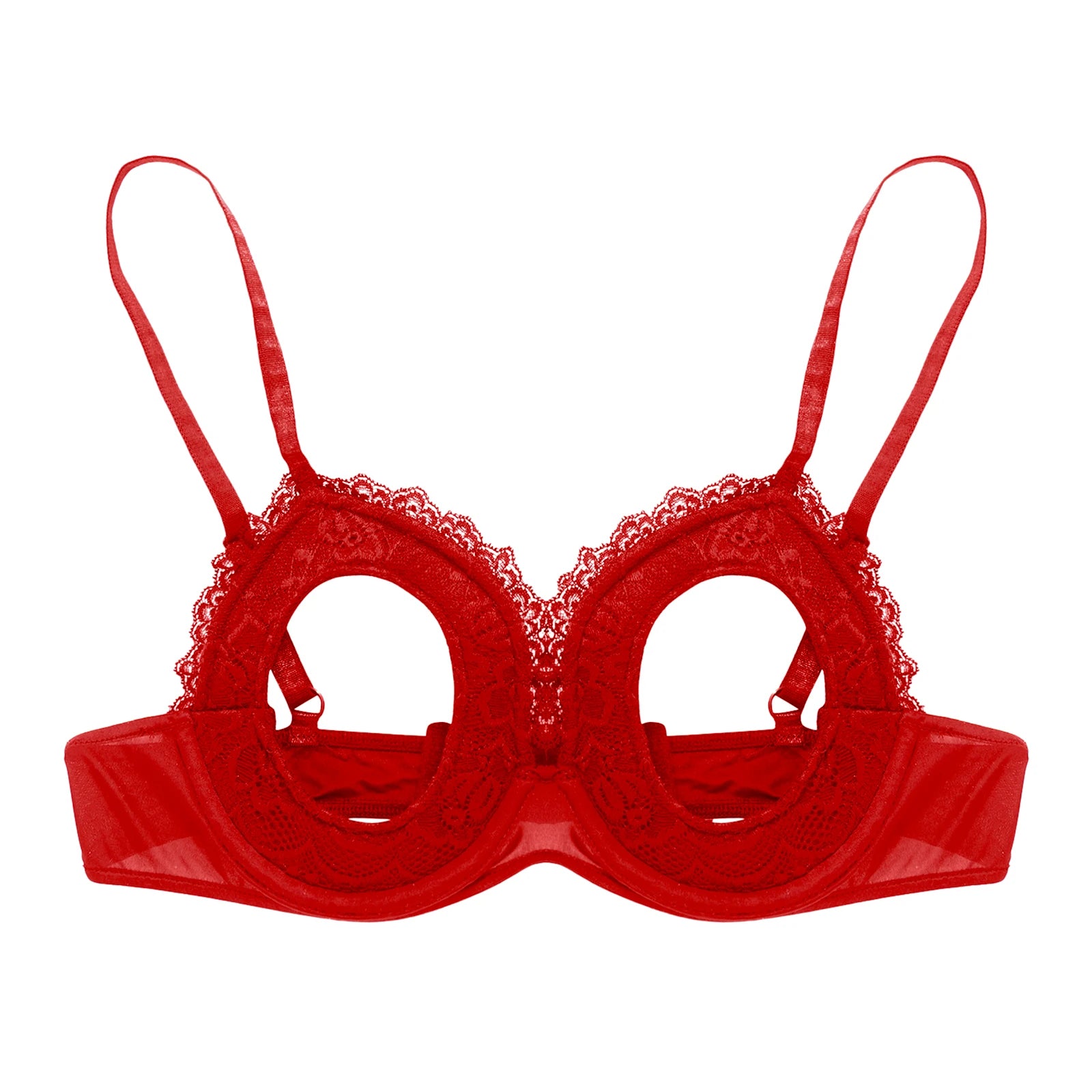 Womens Cutout Padded Underwired Porno Open Breast Brassiere Lingerie Hollowed Out Unlined Bra with Exposed Navel Top Underwear