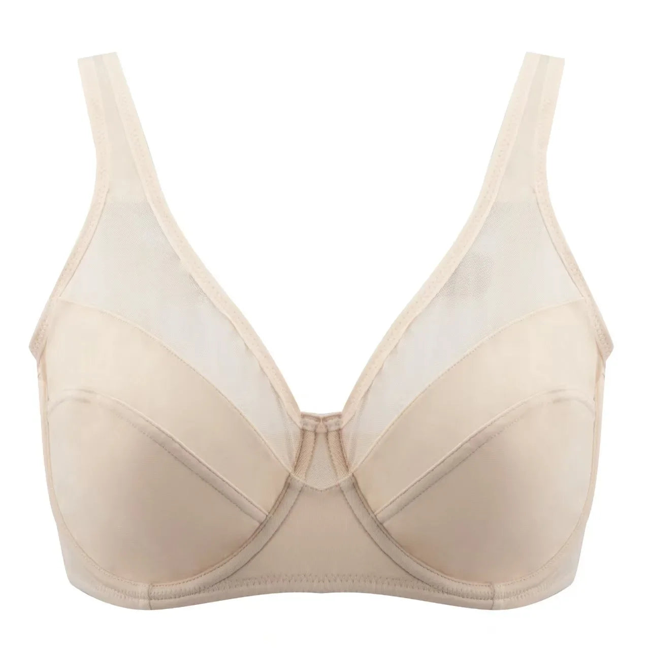 Large Size Women's Full Coverage Minimizer Lace Bra Underwire Non-Padded Soft Everyday Transparent Thin Minimizer Bras CDEFG