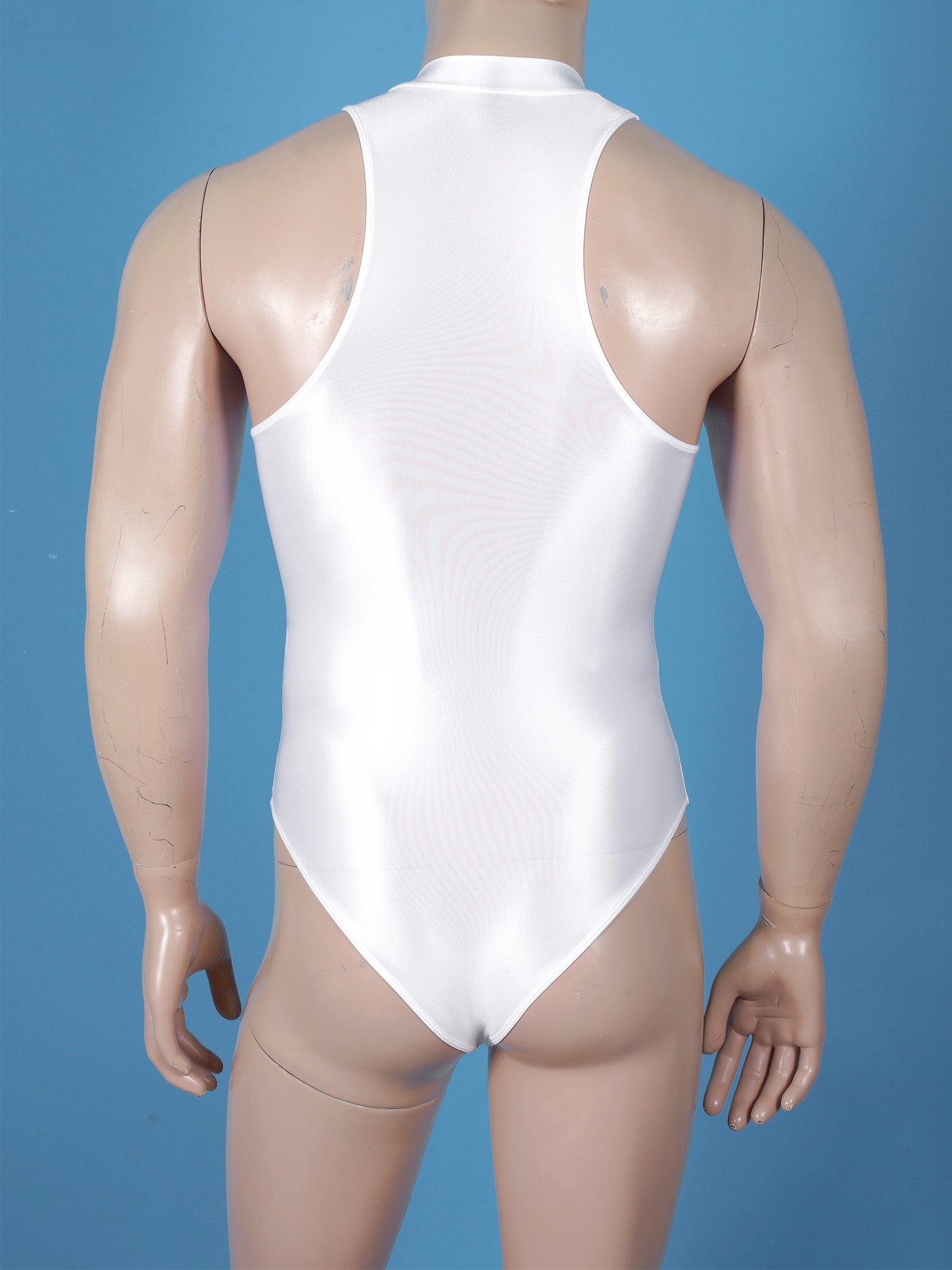 One-Piece Men's Swimsuit Glossy Sleeveless Bodysuit Swimwear Solid Color Front Leotard Hommes Bathing Suits Party Clubwear
