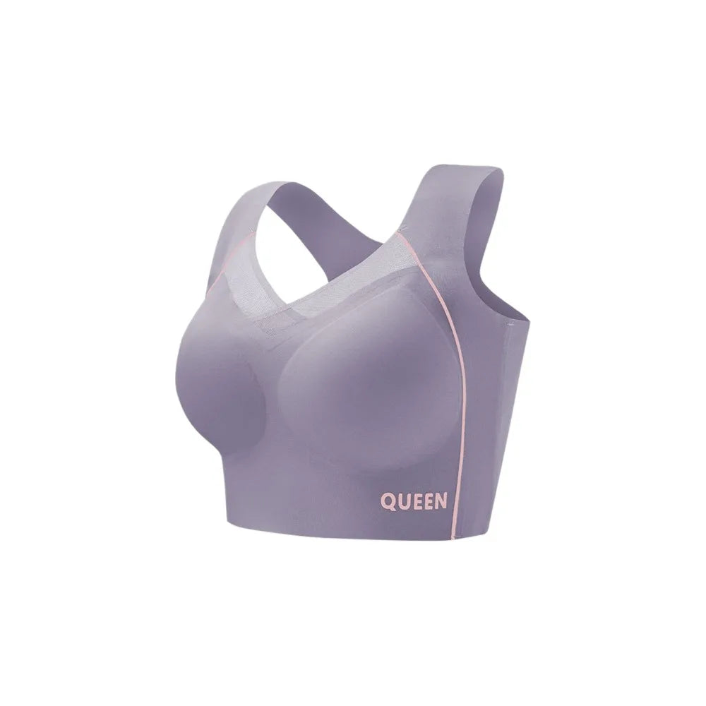 Soft Elastic Traceless Wireless V Bra Mesh V Neck Gathered Breasts Seamless Bras Shockproof Lingerie Push Up Underwear Running