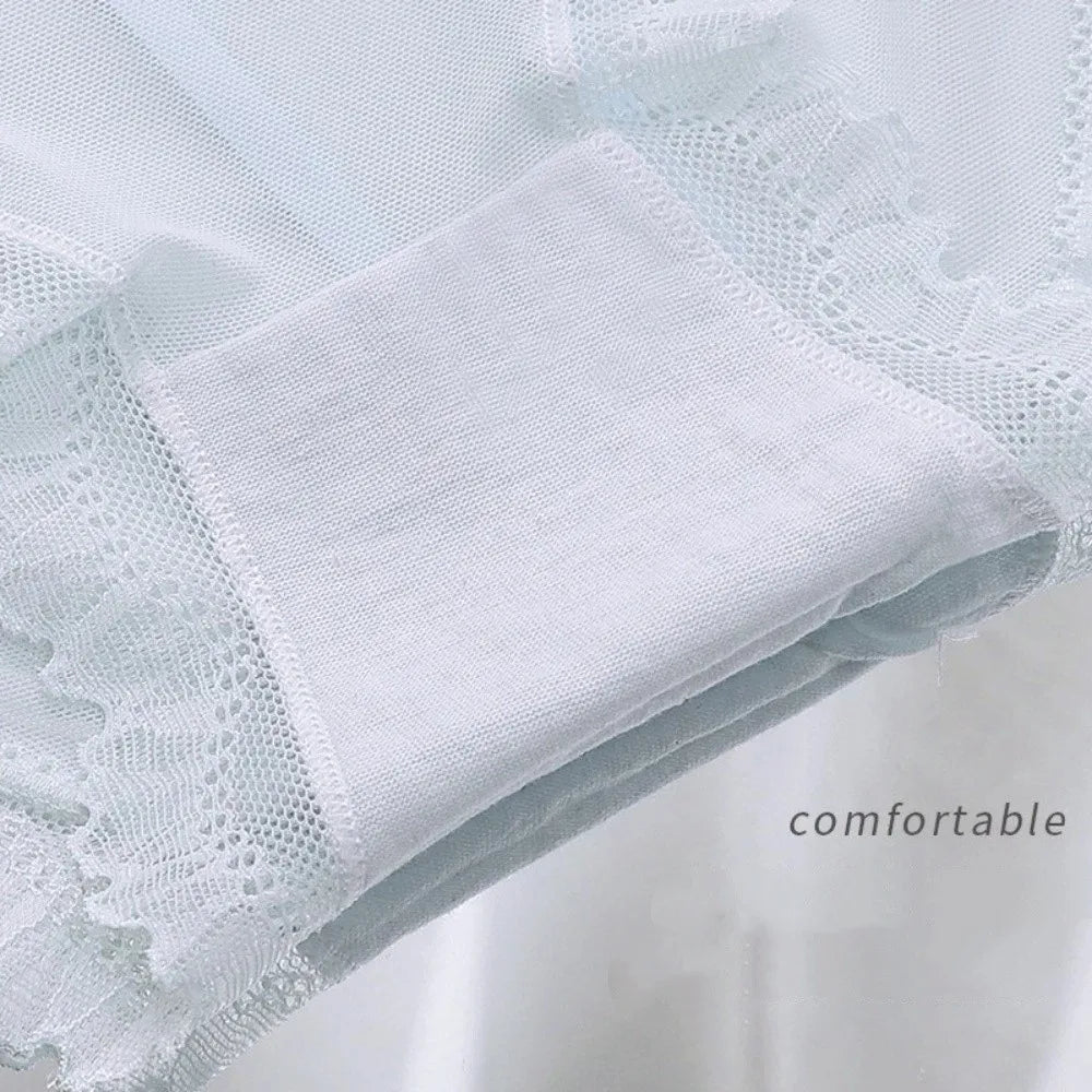 Lingerie Low Waist Lace Panties Ice Silk Cotton Crotch Mesh Briefs Bow Underwear for Women Summer