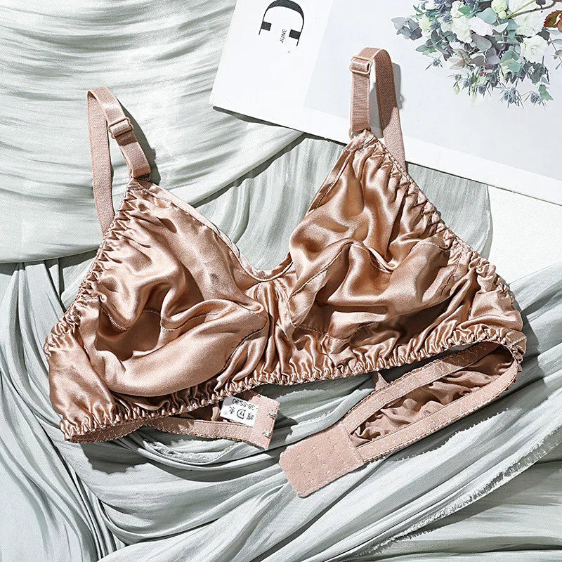 Double-layer Silk Bra Without Underwire, Big Breast, Lightweight Full Coverage Non Padded Brassiere Minimizer Underwear Women