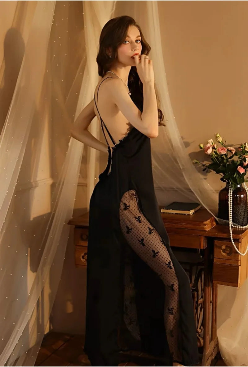 Women Lace Long Bathrobes Nightgown Kimono Robe Sleepwear Sexy Lingerie Nightwear Bride Wedding 2 Pcs Nightdress Robe Set