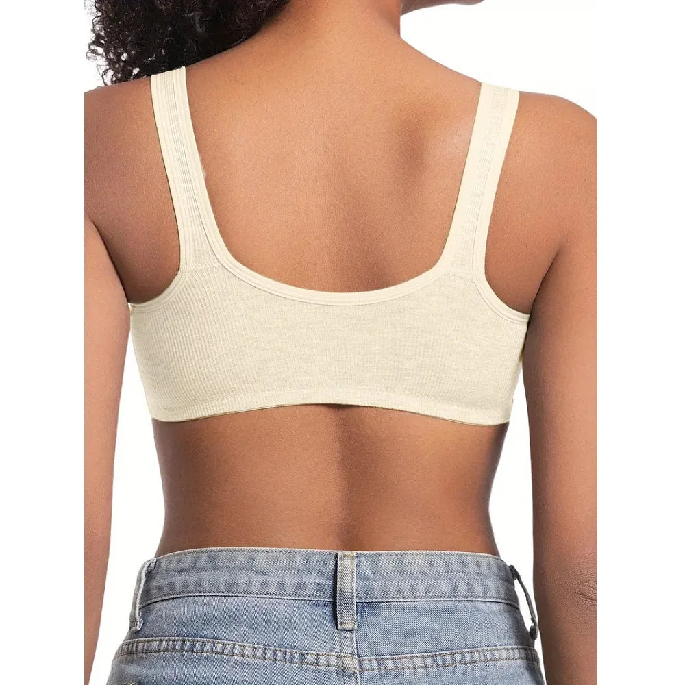 Women's Bra Wire-Free Front Closure Solid Color Full Coverage 3D Cups More Considerate for Middle-Aged And Elderly Individual