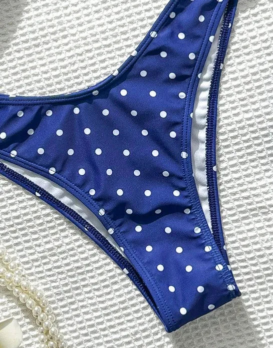 2026 Bikini Woman 2025 Swimsuit Women Printed Bikinis Black Bandeau Top Thong Bottom Swimwear Polka Dot Two Piece High Cut