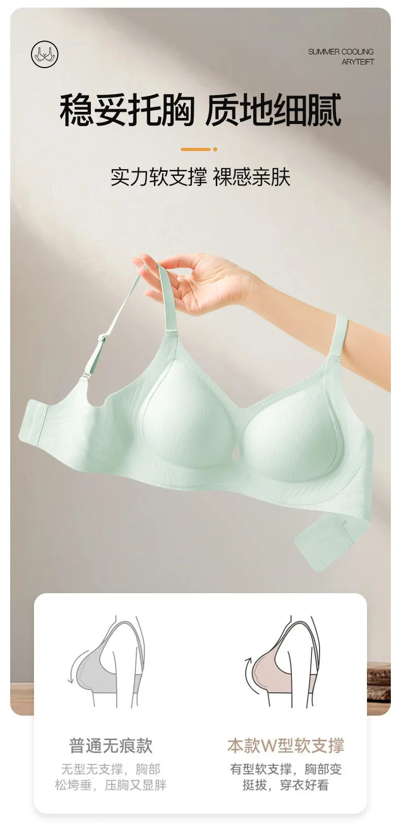 Ribbed Fashion Seamless Bra Without Underwire Skin-Friendly Comfortable Breathable Lift Small Chest Gather Soft Support Bra
