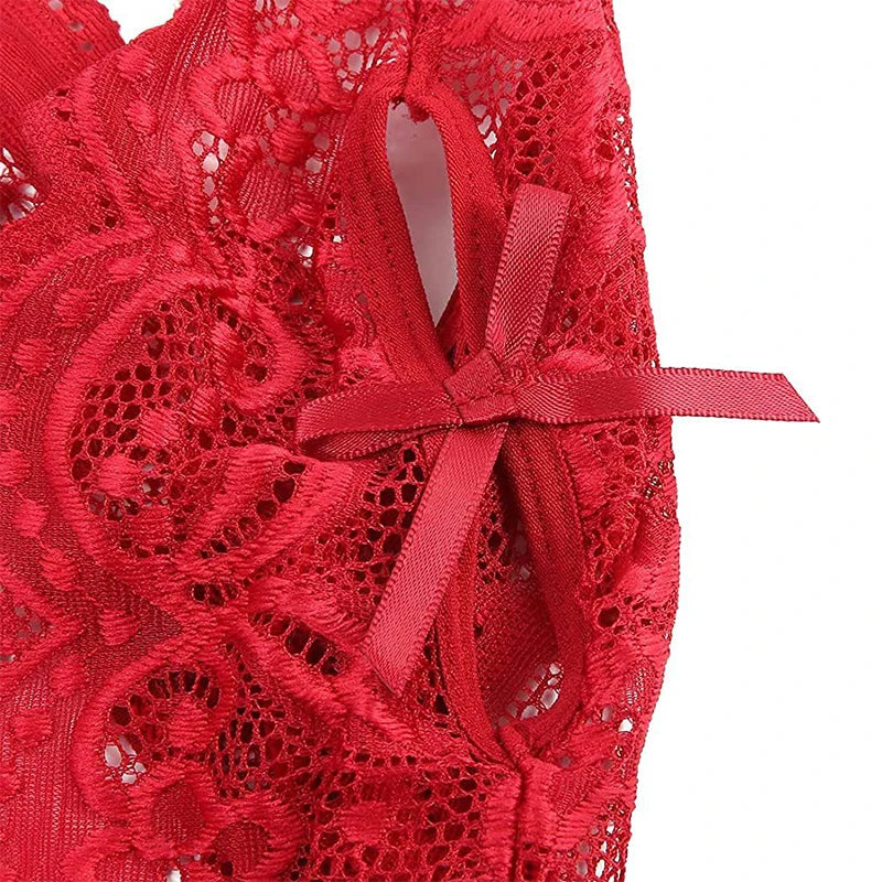 2023 New Erotic Lingerie For Women Lace Floral Transparent Bra Set Porn Costumes Deep V Open Bra Crotchless Bodysuit Underwear