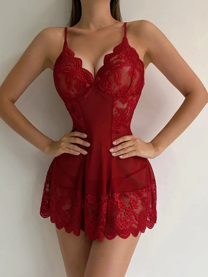 New Sexy Lingerie for Woman Transparent Porno Sexual Clothing Babydoll Lace Teddy Dress Erotic Underwear Nightdress Sleepwear