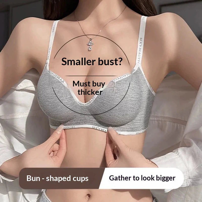 New Fashion Bra for Smaller Busts: Enhances and Gathers with Letter Design Wire-Free, Nude-Feel, Skin-Friendly One-Piece Bra