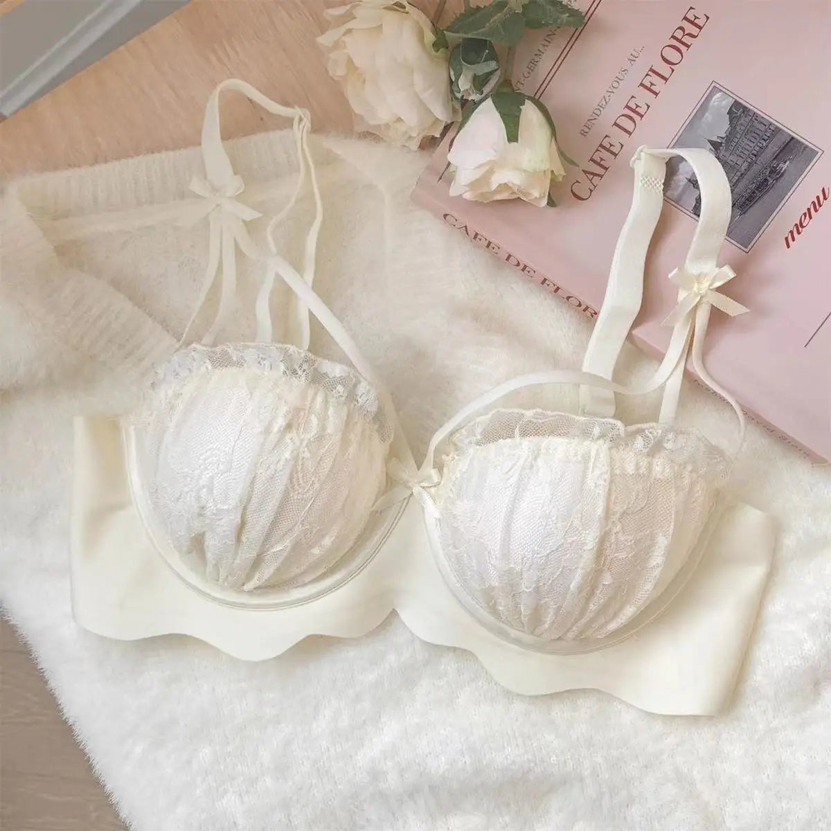 Sexy Bras Women's Preventing Sagging Pure Desire Aesthetic Lace Wireless Bralette Explosive Popular Style Small Bust Gathered