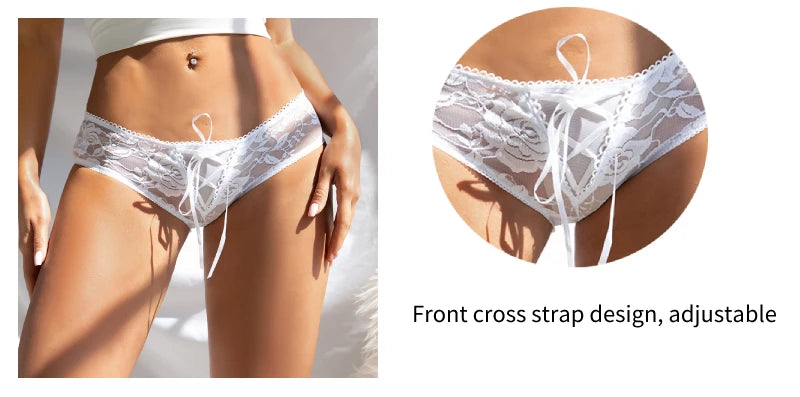 Women's Lingerie Crotchless Panties Low-waist Lace Transparent Underwear Strappy Thongs Intimates Femme Erotic Briefs