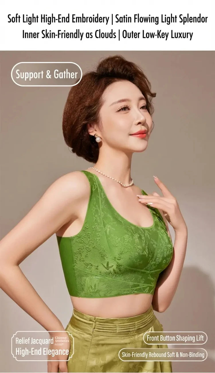 Embossed Floral Tank Bra Women’s Seamless Wirefree Bra Side Buckle Push Up Anti-Sag Comfort Everyday Underwear