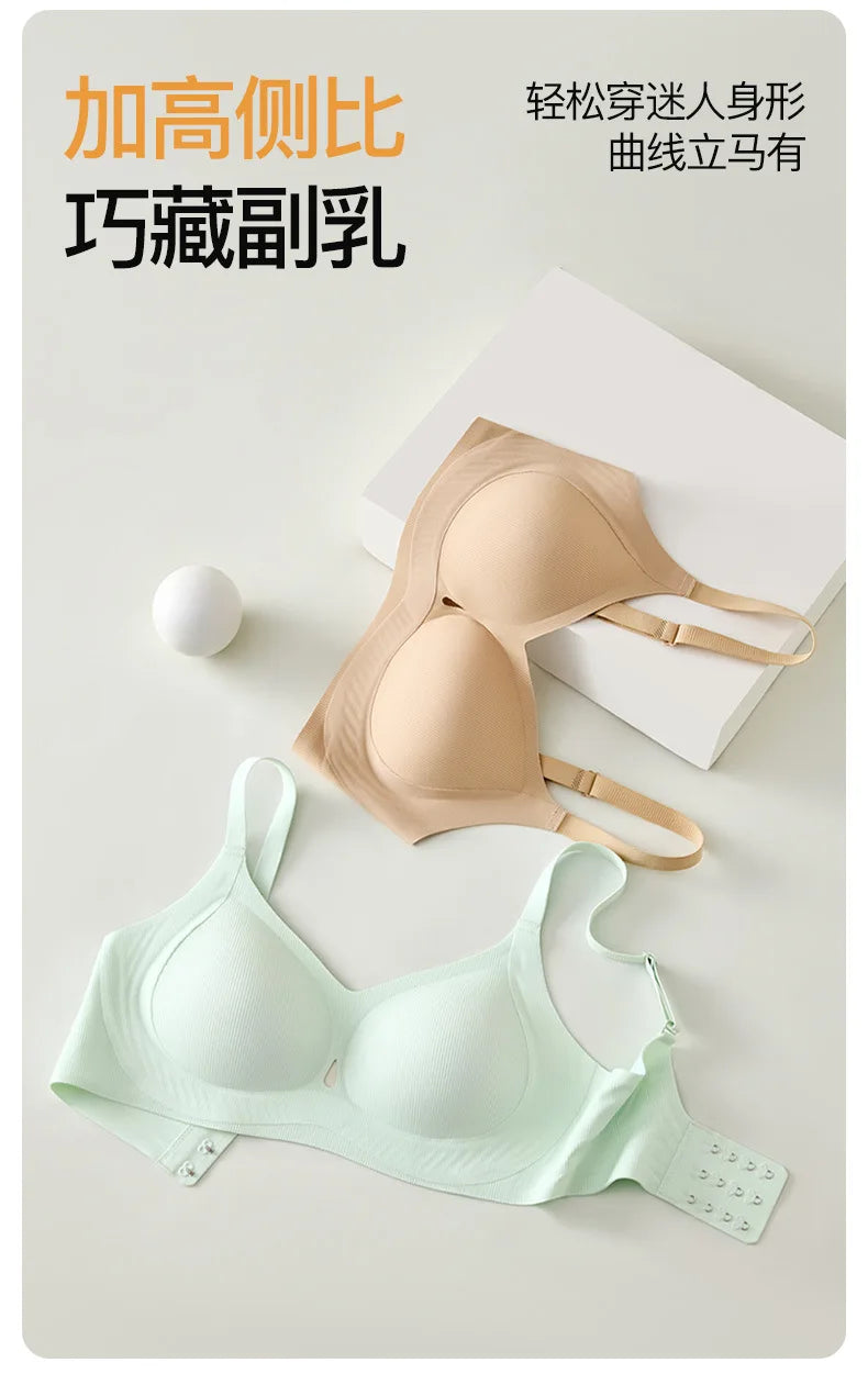 Ribbed Fashion Seamless Bra Without Underwire Skin-Friendly Comfortable Breathable Lift Small Chest Gather Soft Support Bra