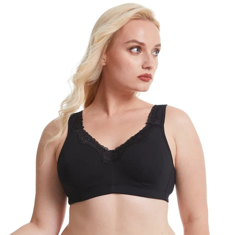 Plus Size Full Cup Bra Cotton Comfort Breathable Underwire Bra with Lace Full Coverage Support for Women B/C/D/E/F Cup