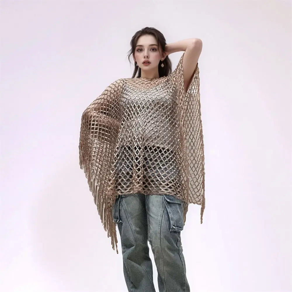 Fashion Tassel Sunscreen Cover-up Loose Fit Plus Size Bohemian Shawl Casual Crochet Fishnet Swimsuit Cover Up Summer
