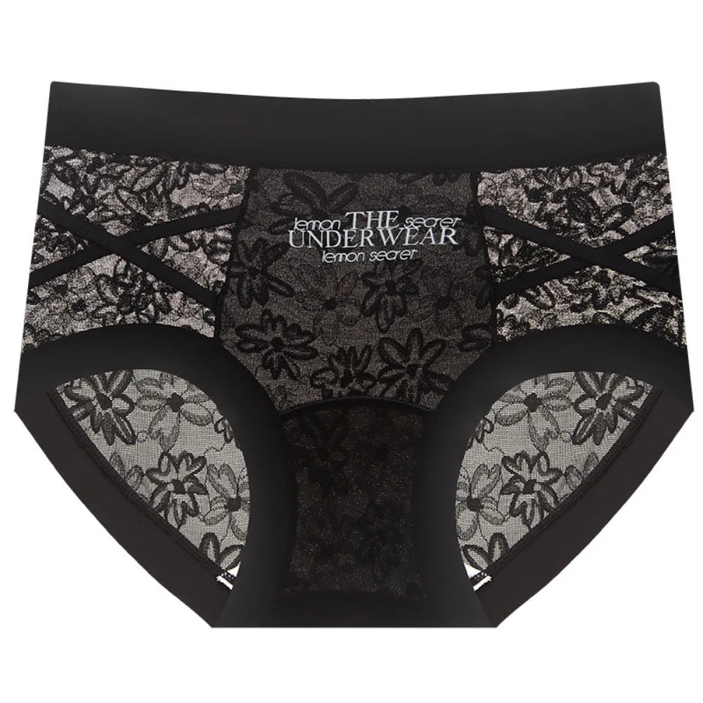 Lingerie French Style Lace Briefs Mesh Patchwork Satin Silk Panties Low Waist Transparent Lace Underwear Women Gifts