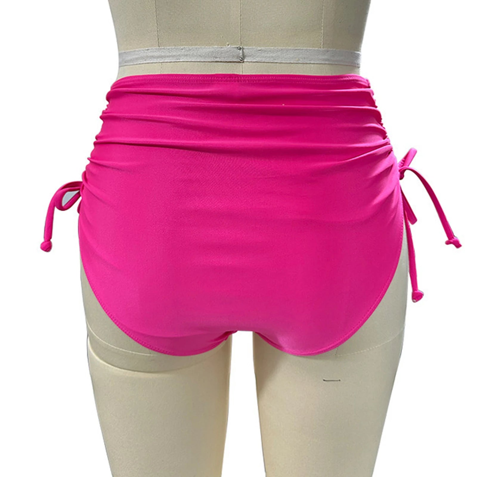 Basic Tight Swimming Bottoms for Female Solid Color High Waist Full Coverage Bikini Split Swimsuit Briefs Beach Drawstring Trunk