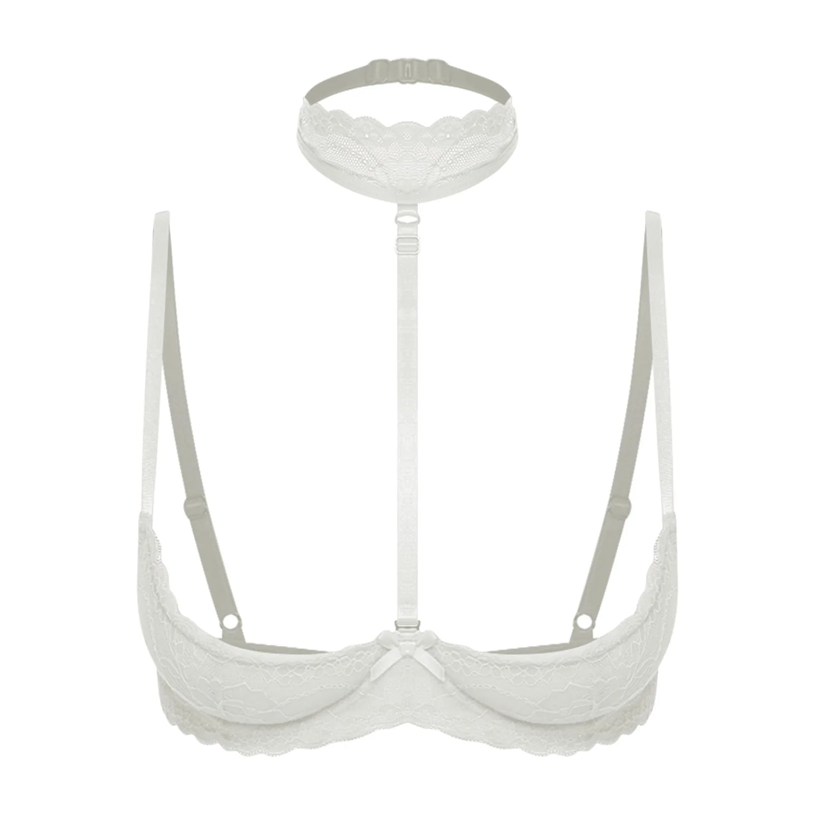 Women Sexy Open Cup Lace Padded Bra Push Up Underwired Halter Chest Brace Bralette Balconette Exotic Lingerie Nightwear Clubwear