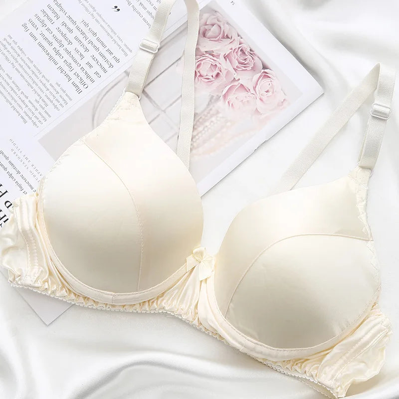 Comfortable Double Sided Silk Bra Without Steel Rims for Women B Cup Thin Oversized Wireless Bra  Soft Comfort Lingerie