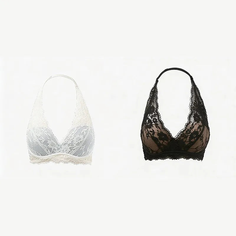 Lace Halter Backless Bra Push Up Small Bust Sexy Pure Desire Back Beauty Women Young Girl Fashion Intimates Underwear New Trend