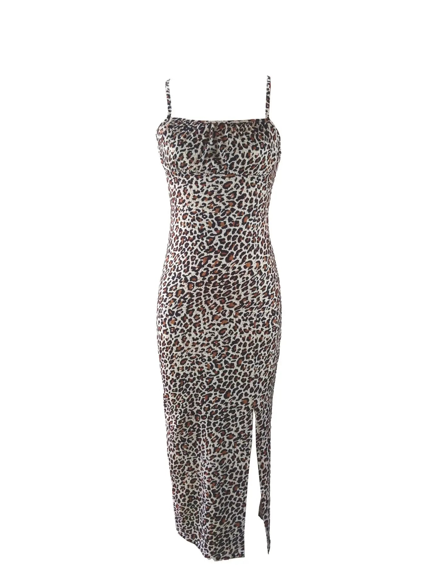 Summer slip dress women's slip bandeau tight height slit solid color leopard print hip skirt