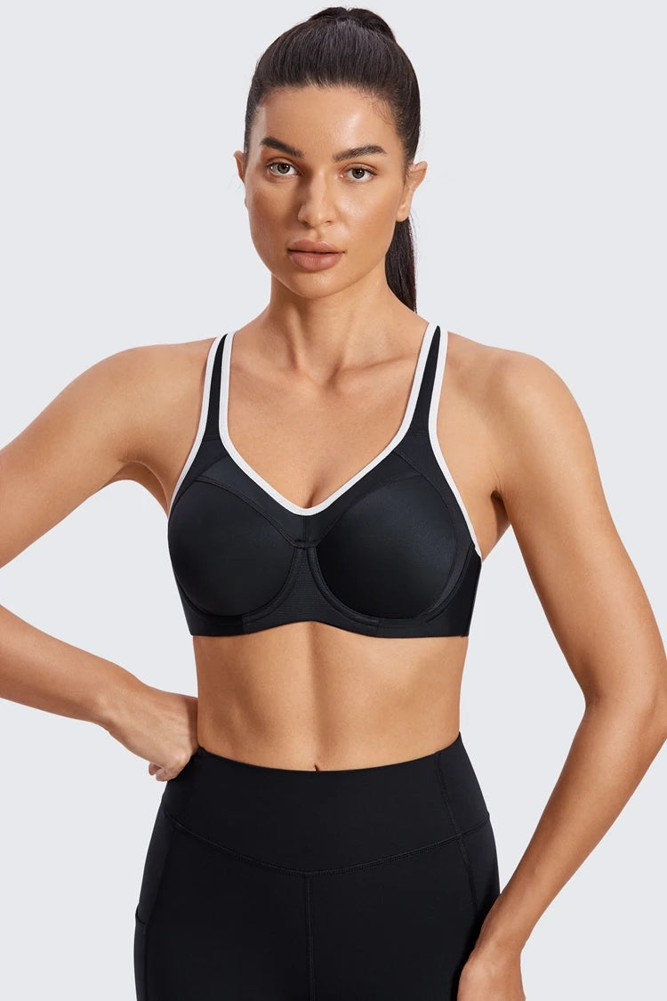 Sports Bra Women Shockproof Push Up Full Support High Impact Racerback Lightly Lined Underwire Undrwear Bras