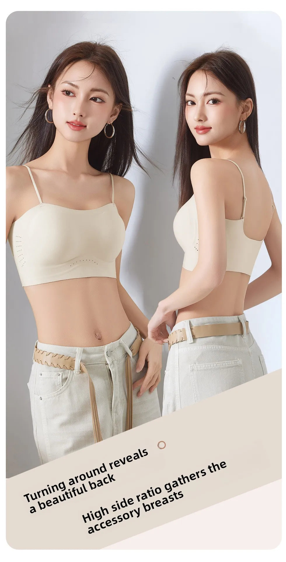 Women Push Up Bra Thin Strap Seamless Backless Bandeau Camisole Summer Padded Jelly Wire Free Comfortable Daily Bra