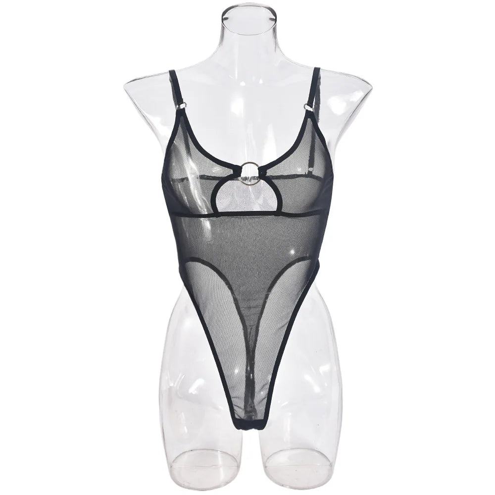 Sheer Mesh Bodysuit Open Back Lingerie Sexy See-Through Teddy Cut Out Front Daring Provocative Underwear Bodysuit for Women