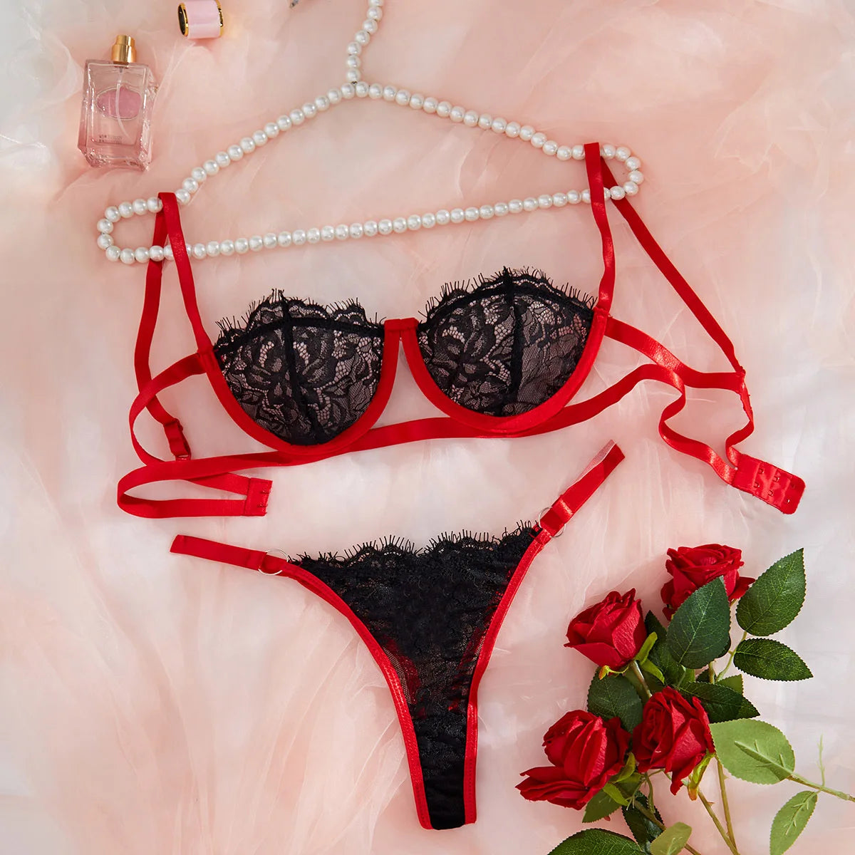 Lenceria Babydoll Sexy Bra And Panty Set Lingerie Intimates Women Lace Transparent Open Bra Hollow Out Underwear Erotic Costumes