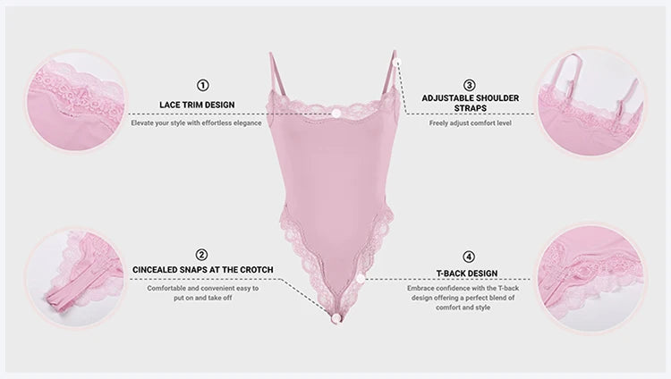 Meet'r Lace Camisole Bodysuit Lingerie Ladies Lace-edged Sexy Body-shaping Shapewear G-string Inner Tight Corset Underwear