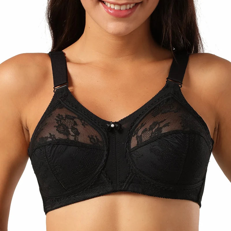 Women's Bra Lace Large Cup Ultra-thin No Sponge Transparent Push up Bras Wireless Sexy Underwear 34-46C Cup Bras