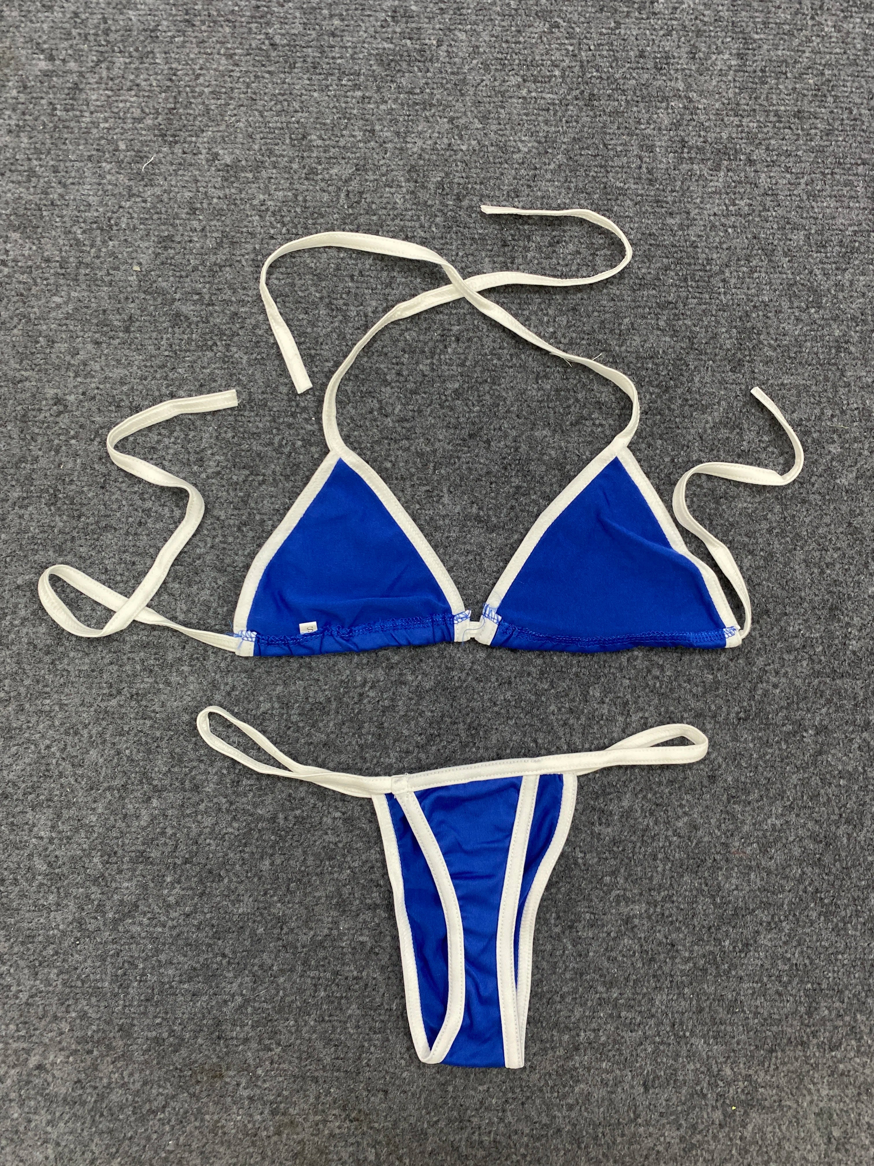 Women Clothing Summer Sexy Fashion Neck Lace Up Letter Embroidery Bikini Tops Sports Seaside Low Waist Thong Underwear Bra Set