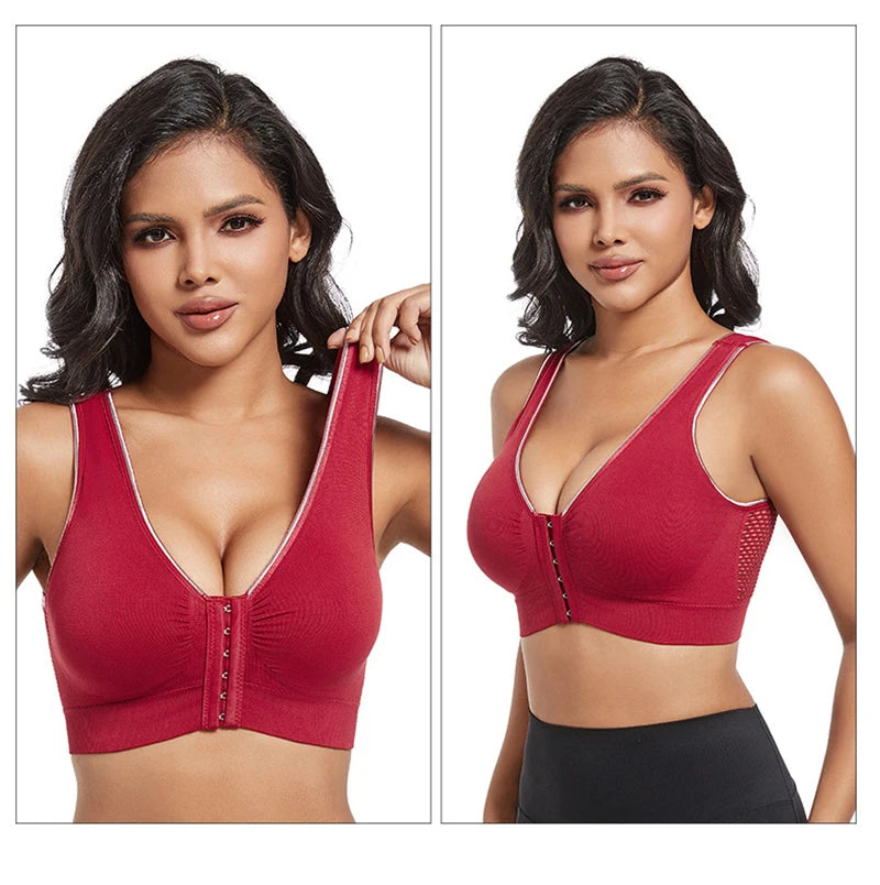 Sports Push Up Bra For Women Hollow Plus Size Bras Padded Wire Free Bralette Sexy Front Closure Breathable Brasserie Lingerie