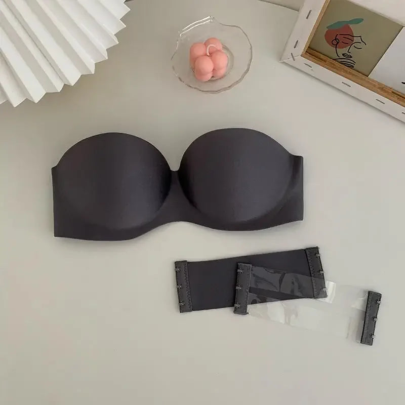 Women's Strapless Push Up Bra Padded Seamless Invisible Bralette for Backless Dresses & Special Occasions