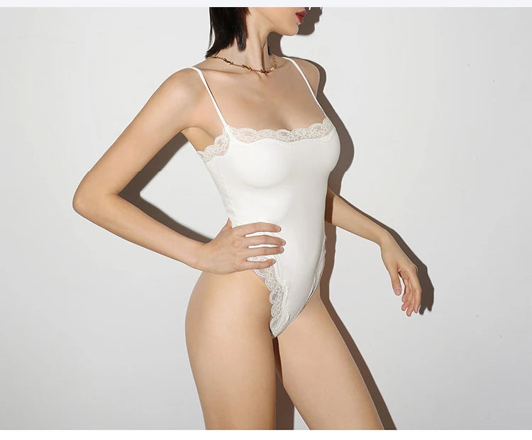 Meet'r Lace Camisole Bodysuit Lingerie Ladies Lace-edged Sexy Body-shaping Shapewear G-string Inner Tight Corset Underwear