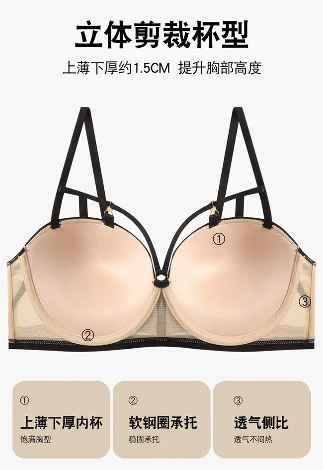 Sexy Lace Balconette Bra Set Push Up for Small Bust Soft Underwire Natural Lift Anti Sag Strappy Back Lingerie Daily Office Wea