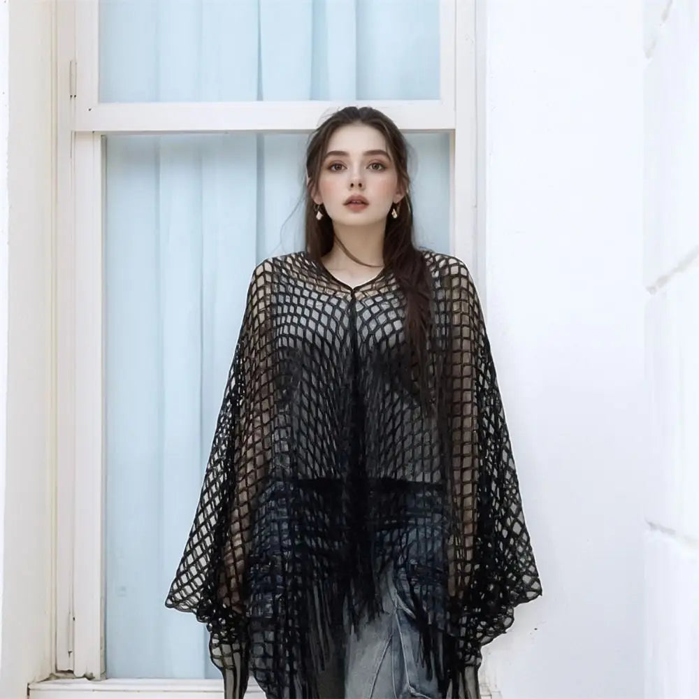 Fashion Tassel Sunscreen Cover-up Loose Fit Plus Size Bohemian Shawl Casual Crochet Fishnet Swimsuit Cover Up Summer