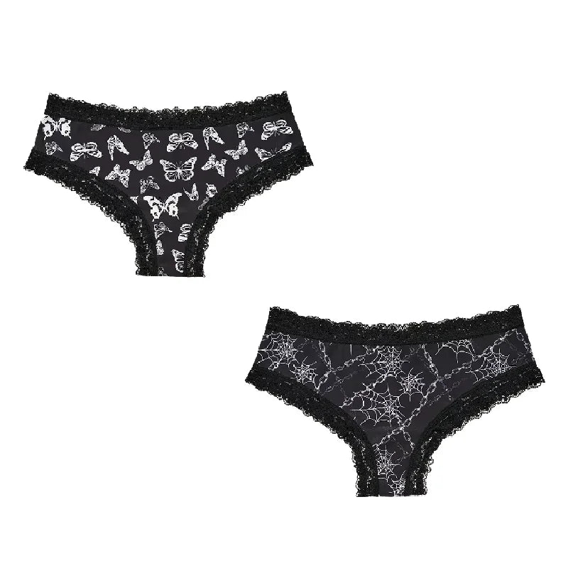 2Pc Set Lingerie Woman Sexy Underwear Lace Female Underwear Ghost Bat Butterfly Gothic Style Breathable Panties For Women