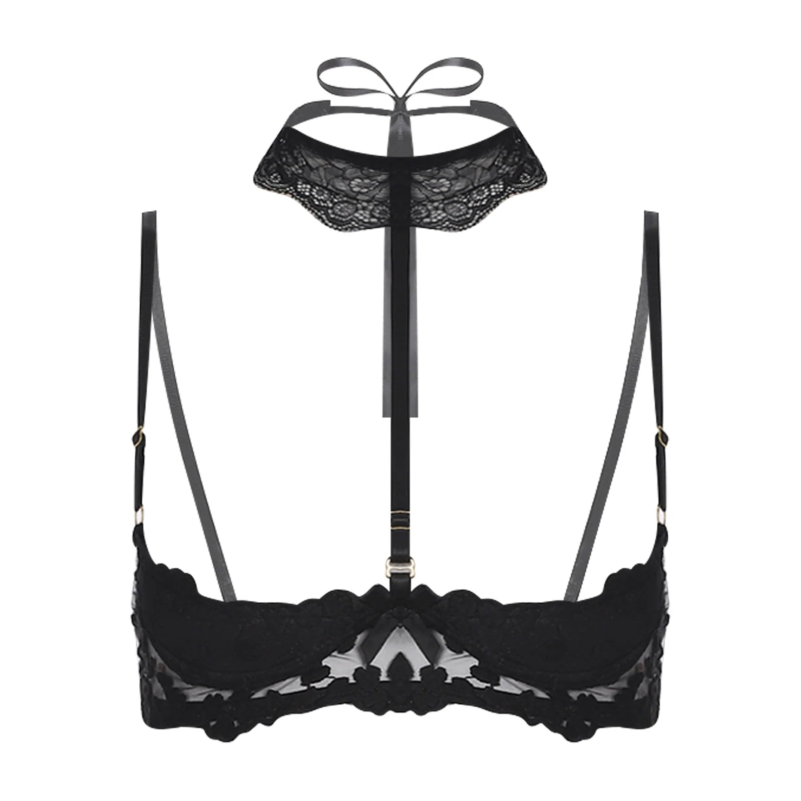 Womens Sexy 1/4 Cup Bras Open Nipple Cups Lingerie Bra Top Padded Cup Push-up Underwire Bra Exposed Nipples Chest Balconette