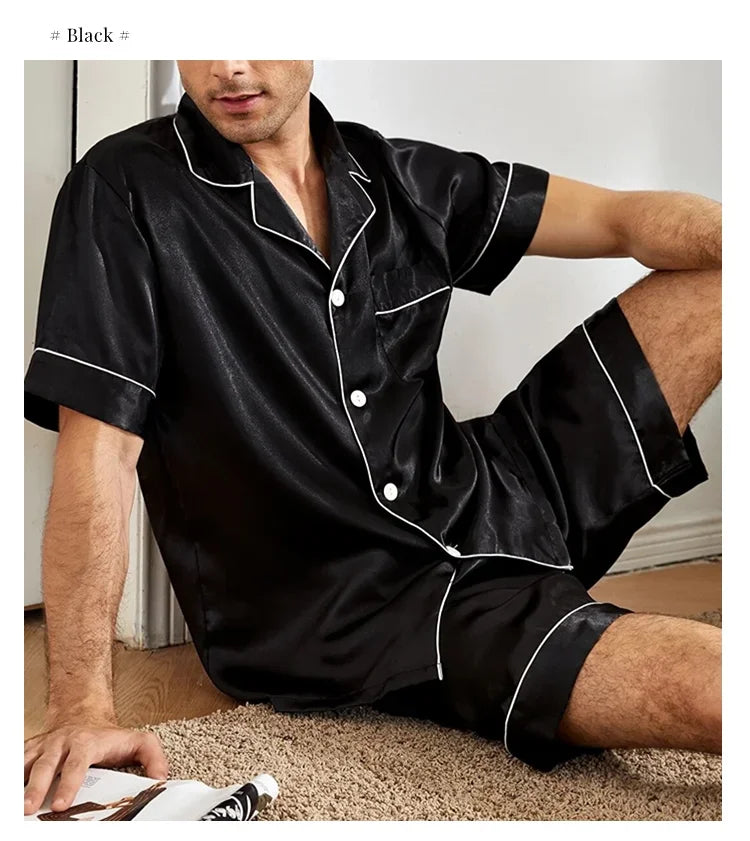 Summer Men's Pajama Sets Short-Sleeve Top with Shorts 2 Piece Set Pajama Pj Sets Comfortable Fit Sleepwear Loungewear Soft Pjs