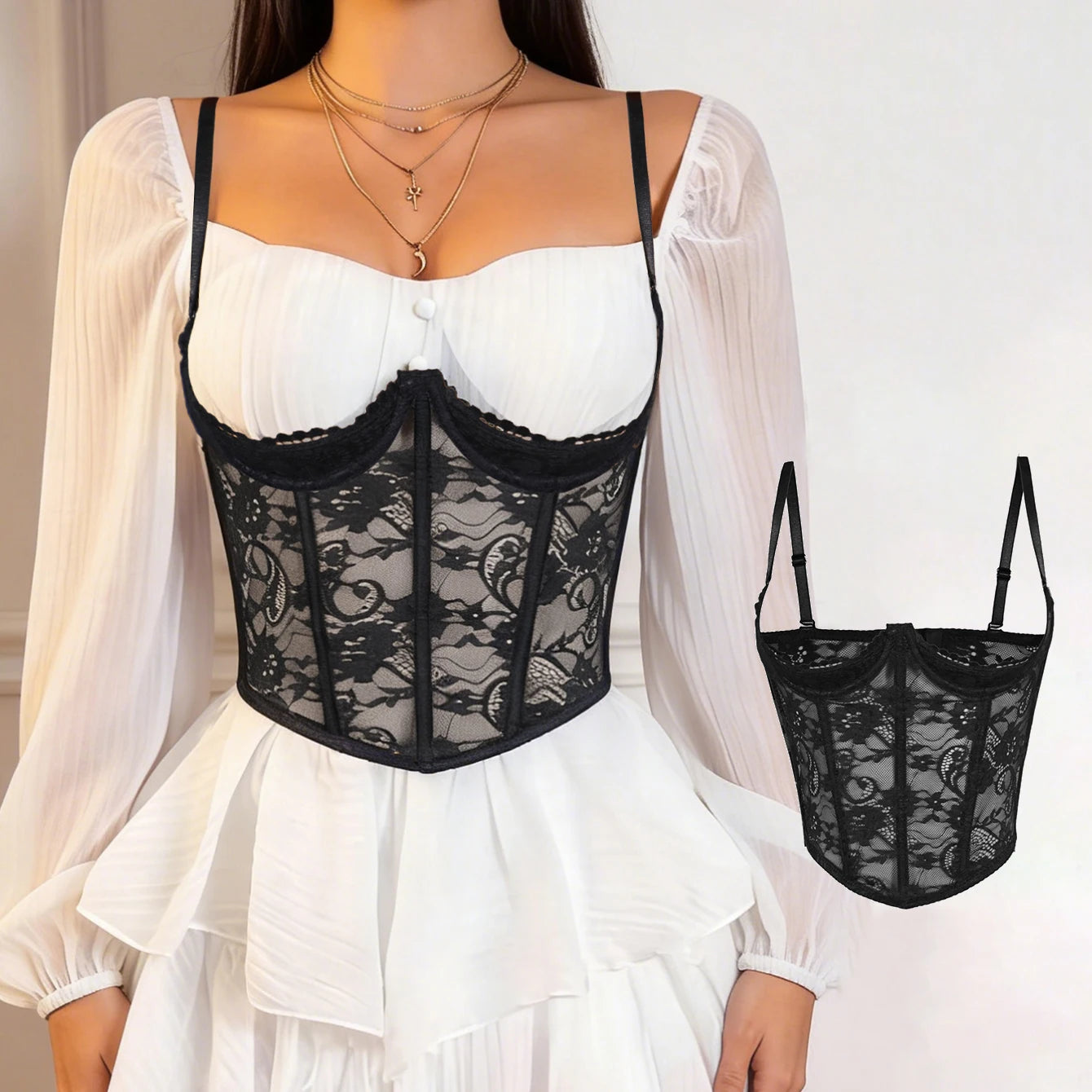 Sexy Lace Corset Body Shapewear 1pcs Women Black Bustier Open Crotch Body Shapers Lingerie Adjustable Underbust Satin Corsets