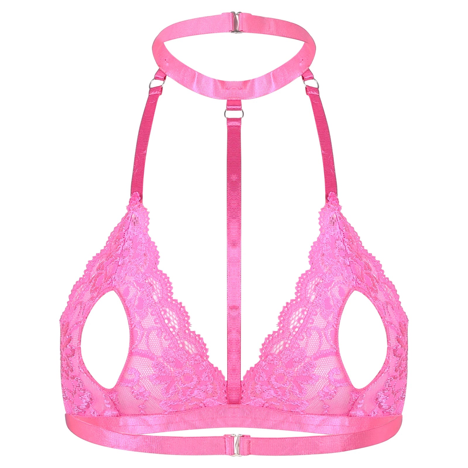 Women Hot Sexy Bras See-through Lace Unlined Wireless Bra Tops Female Halter Neck Strappy Hollow Out Nipples Lingerie Brassiere