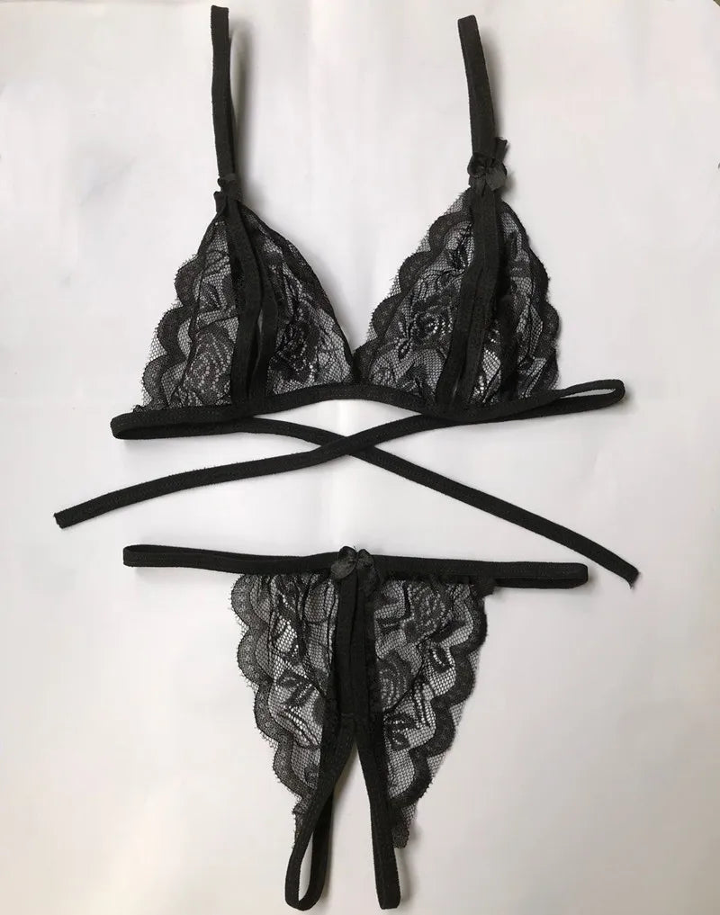 Sexy  Women's Lace  Transparent Thin Large Size  Loose Ice Silk Small Chest Gathering Underwear