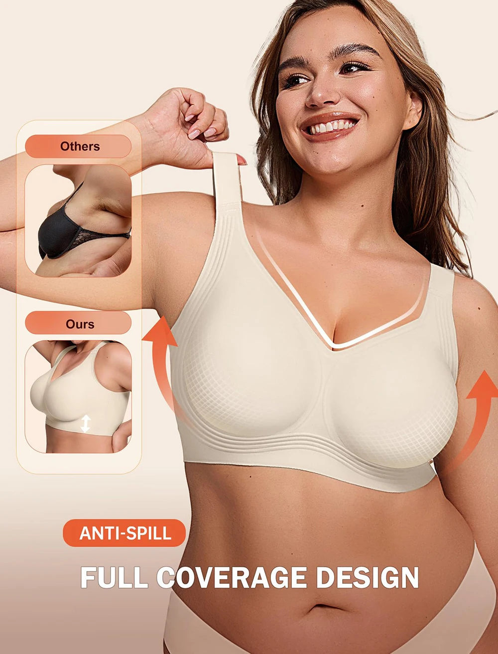 Smoothing Back Bra Supportive Wireless Push Up Bras Full Coverage No Underwire Seamless Bra Plus Size for Elder Women