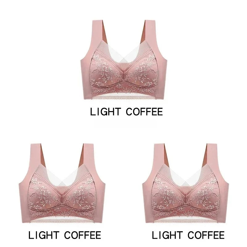 3 Pcs Women's Push Up Bralette Wireless Bras - 5cm Natural Lift, Seamless Lace Plus Size (L-6XL), No Underwire Comfort
