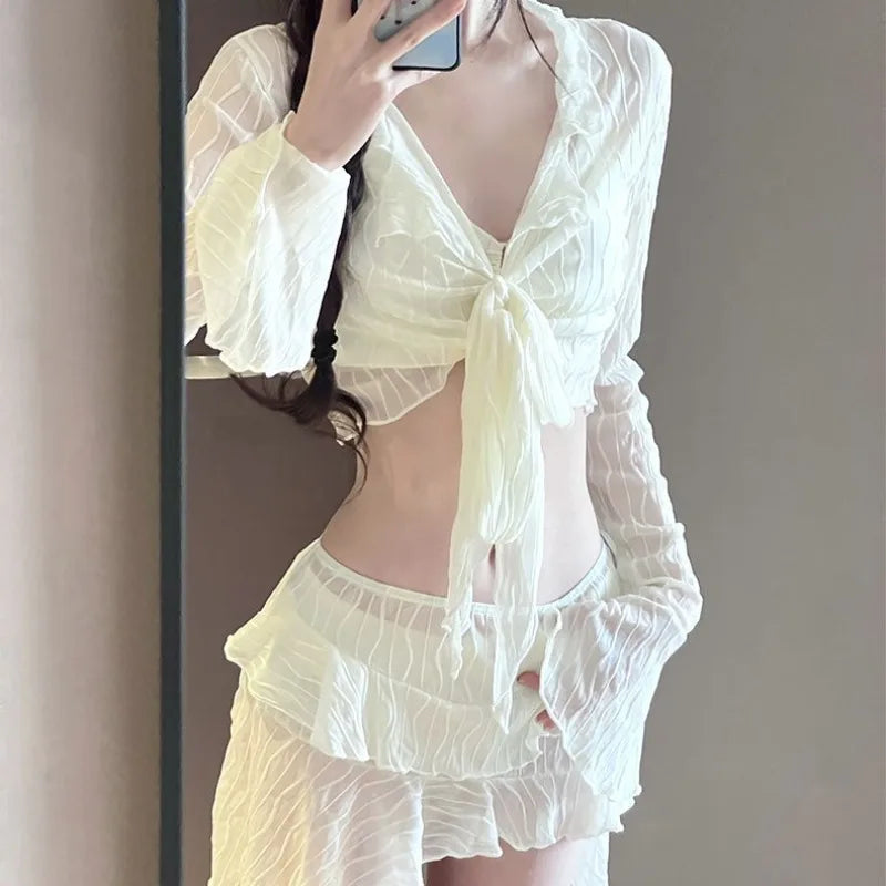 Swimsuit Women's Bikini New Slimming and Belly Covering Four Piece Set Sexy Pure Desire Split Vacation Soaking in Hot Springs
