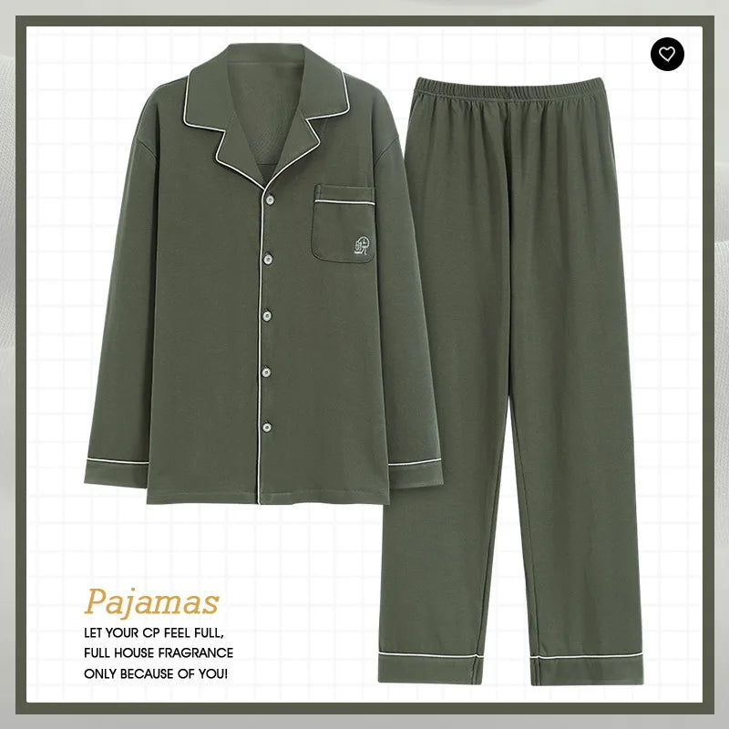 Men's Pajama Sets Long Sleeve Cotton Top Pant Sleepwear Soft Spring Autumn Plus Size Loungewear Male Homewear Leisure Outwear