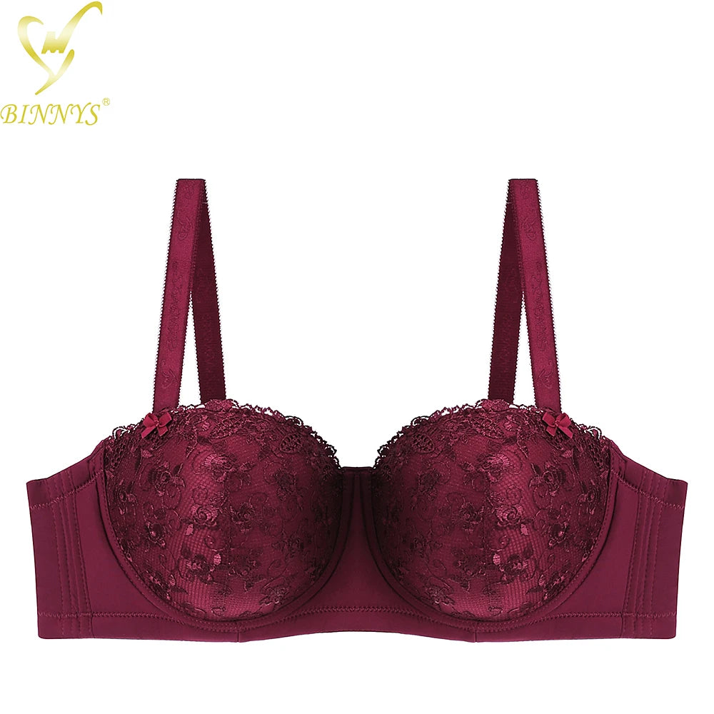 D Cup Women Sexy Bra High Quality Lace Floral Half Cup Plus Sizes Adjusted-straps Underwire Women Bra BINNYS